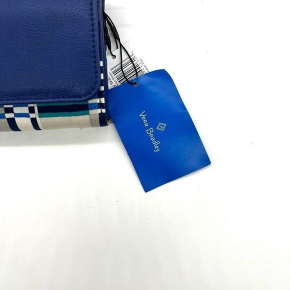 Vera Bradley RFID Audrey Faux Leather and Fabric Wallet Blue White Gray Plaid - Picture 4 of 12